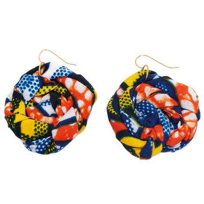 Multicolored Rose Cotton Dangle Earrings Handmade in Ghana