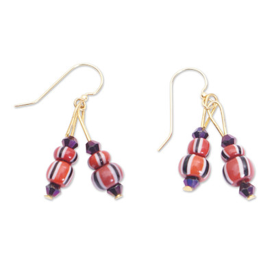 Eco-Friendly Ghanaian Recycled Glass Beaded Dangle Earrings