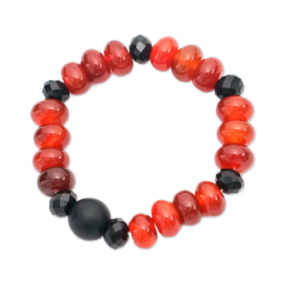 Eco-Friendly Red Agate and Onyx Beaded Stretch Bracelet