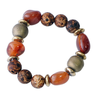 Recycled Glass and Natural Agate Beaded Stretch Bracelet