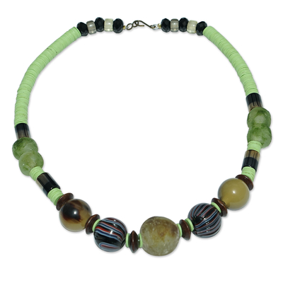 Eco-Friendly Recycled Glass and Wood Beaded Necklace