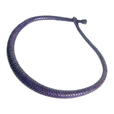 Handcrafted Braided Leather Necklace in Purple from Ghana