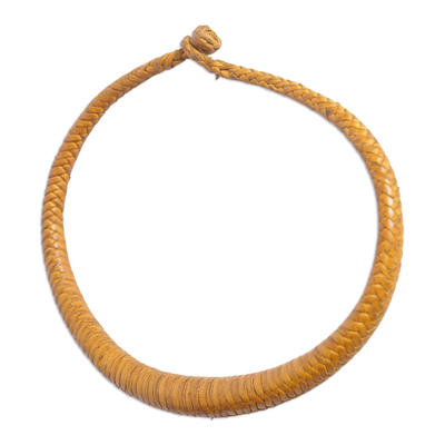 Handcrafted Braided Leather Necklace in Yellow from Ghana