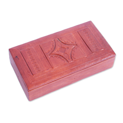 Traditional Handcrafted Leather and Sese Wood Jewelry Box