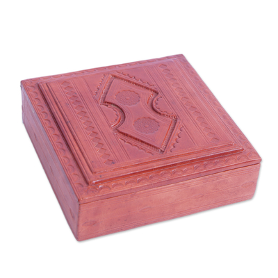 Artisan-Made Leather and Sese Wood Jewelry Box from Ghana