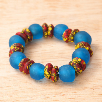 Stretch Bracelet with Hand-Painted Recycled Glass Beads