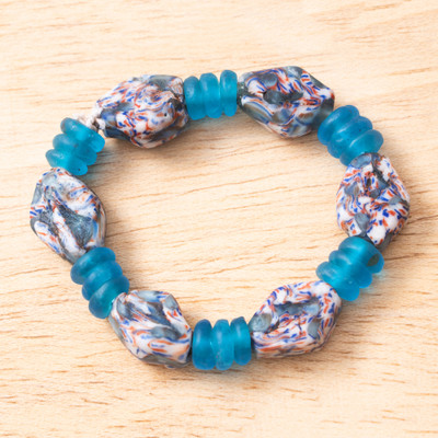 Eco-Friendly Ghanaian Recycled Glass Beaded Stretch Bracelet