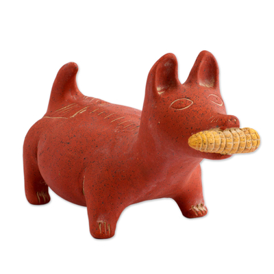 Handcrafted Mexican Archaeological Ceramic Red Dog Sculpture