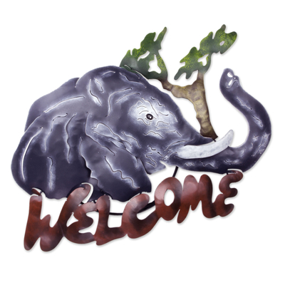 Unique Elephant Steel Welcome Sign Outdoor Living