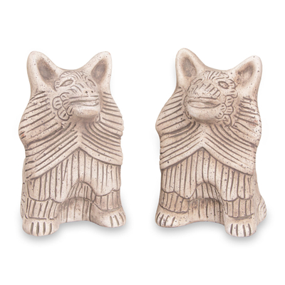 2 Ceramic Aztec Replica Wild Dog Statuettes Mexico (Pair)