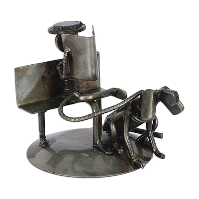 Auto Part Sculpture Recycled Metal Art Man and Dog Mexico