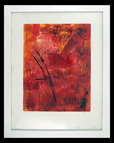 Red Framed Monotype Print Mexico Fine Art