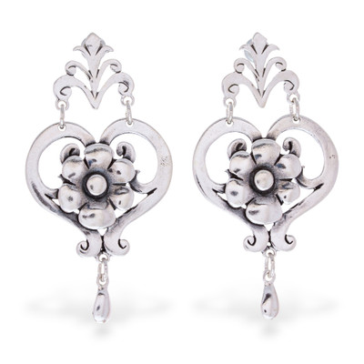 Hand Crafted Floral Sterling Silver Dangle Earrings