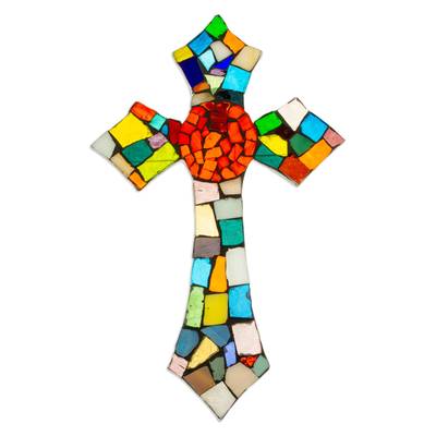 Handcrafted Stained Glass Multicolor Mosaic Wall Cross