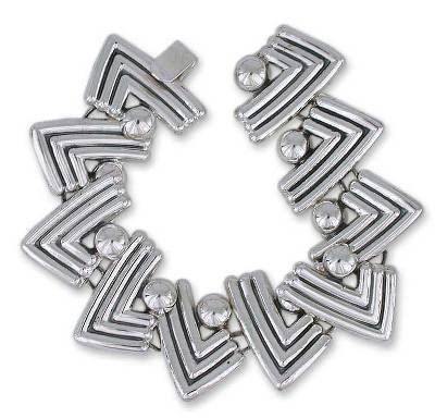 Handcrafted Mexican Taxco Sterling Silver Geometric Triangle Link Bracelet