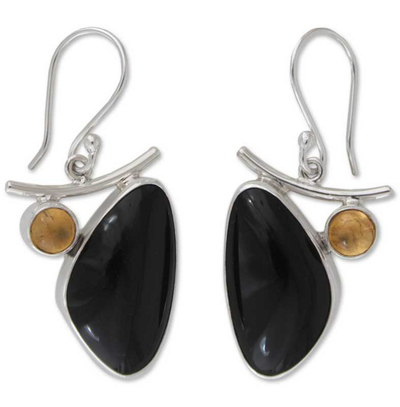 Obsidian and citrine dangle earrings