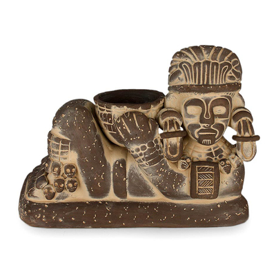 Archaeological Handcrafted Brown Ceramic Sculpture