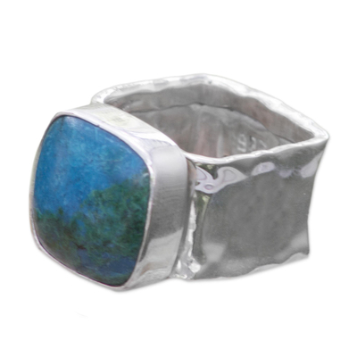Collectible Taxco Silver Chrysocolla Cocktail Ring