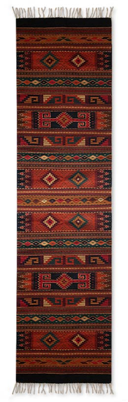 Handmade Zapotec Area Rug with Geometric Motifs (2.5x10)