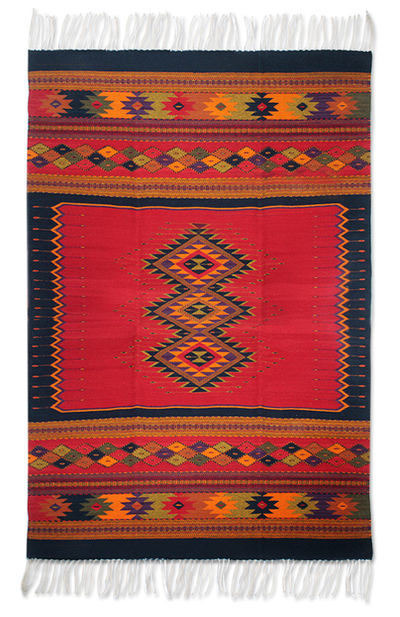 Red Zapotec Wool Red Area Rug (4x6.5)