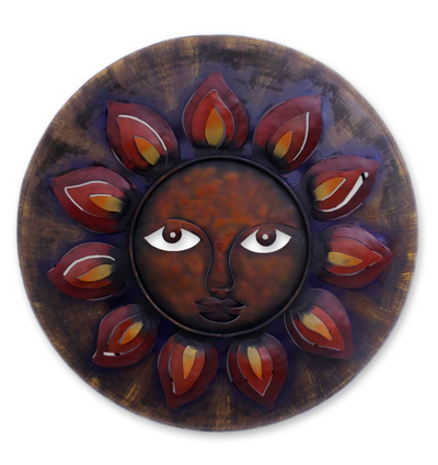 Fair Trade Red and Purple Sun Painted Iron Wall Art from Mexico