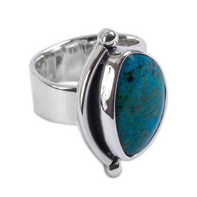Hand Made Taxco Fine Silver Chrysocolla Cocktail Ring
