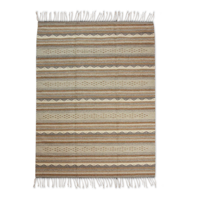 Hand Made Zapotec Green Wool Area Rug (4x6.5)