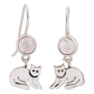 Sterling Silver and Moonstone Kitten Earrings