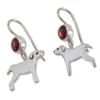 Dog Garnet Sterling Silver Dangle Earrings Mexico