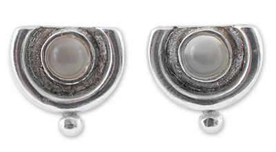 Handcrafted Sterling Silver Button Moonstone Earrings