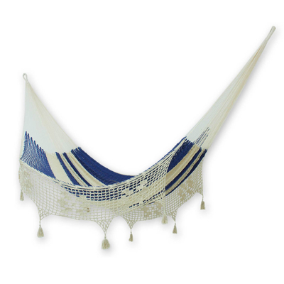 Blue and Natural Double Rope Style Cotton Hammock Mexico