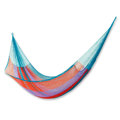 Mexican Green and Orange Rope Hammock (Double)