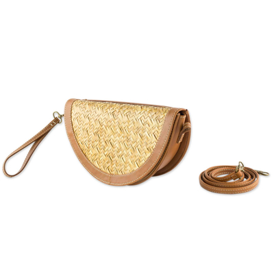 2-in-1 Wristlet and Shoulder Bag Crafted of Palm and Leather