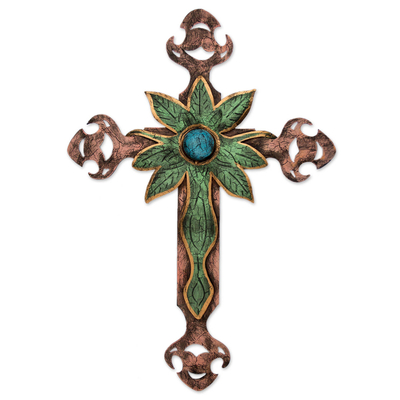 Novica Handcrafted Painted Green Steel Crosses from Mexico
