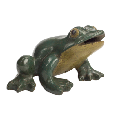 Mexican Burnished Clay Frog-Shaped Incense Holder