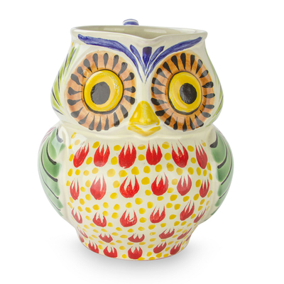 Artisan Crafted Majolica Ceramic Bird Pitcher