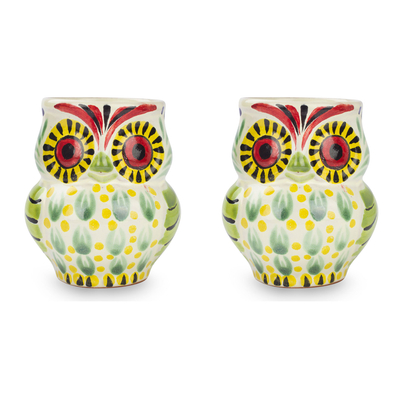 Artisan Crafted Majolica Ceramic Bird Mugs (Pair)
