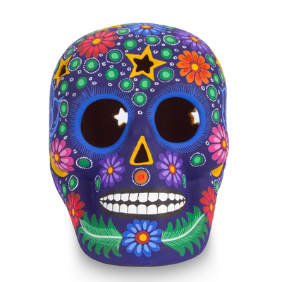 Colorful Ceramic Day of the Dead Skull Sculpture from Mexico