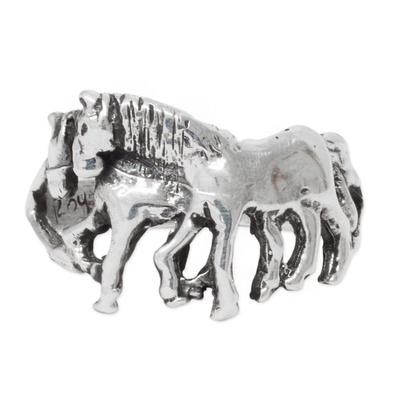 Two-in-One Horses in Rustic Style Sterling Silver Ring