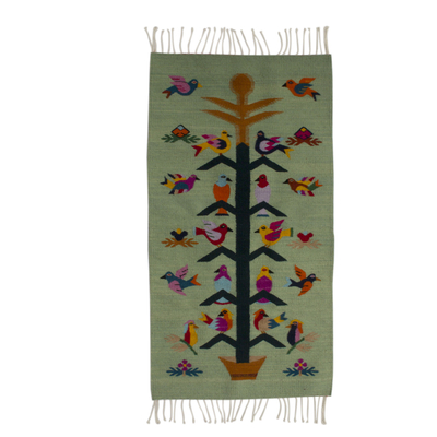 Artisan Crafted Green Wool Area Rug with Birds (2x3.5)