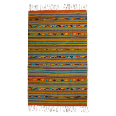 Handwoven Multicolor Zapotec Wool Rug from Mexico (5 x 8.5)
