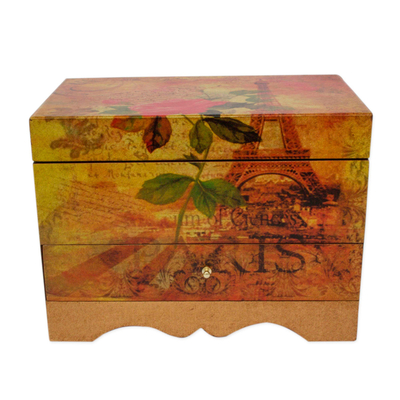 Handcrafted Paris Theme Decoupage Jewelry Box with Drawer