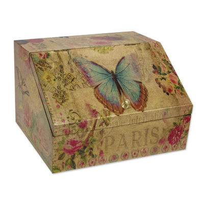Floral Decoupage Box with Butterflies and Hidden Drawer