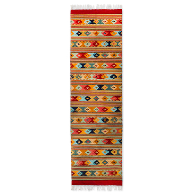 Star Design on Hand Woven Zapotec Wool Runner Rug (3x10)