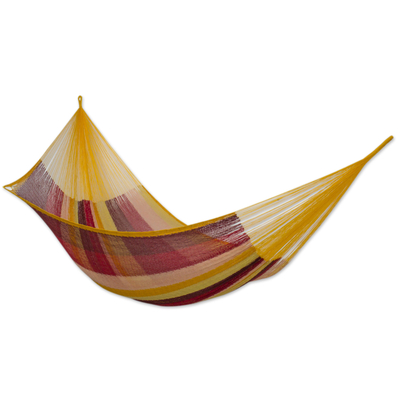 Mexican Cotton Double Hammock in Burgundy Pink and Yellow