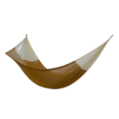 Mexican Hand Woven Yellow-Brown Cotton Hammock Triple Size