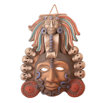 Ceramic Mexican Aztec Mask with Skulls