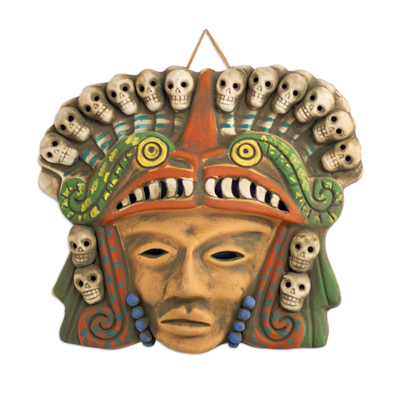 Mexican Ceramic Pre-Hispanic Mask with Skulls