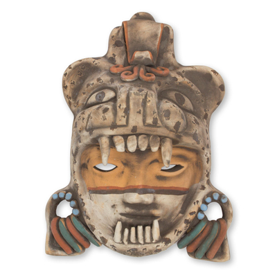 Signed Handcrafted Mexican Ceramic Jaguar Warrior Mask