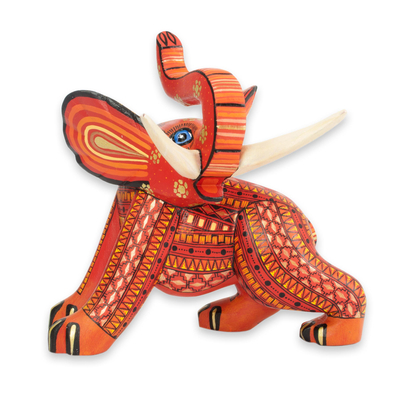 Artisan Crafted Wood Orange Elephant Figurine from Mexico